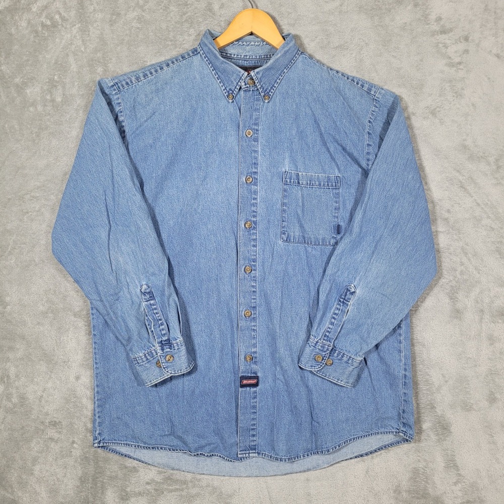 Dickies Denim Shirt Mens XL Blue Button Down Long Sleeve Workwear Cotton